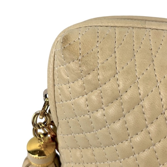 Bally Lambskin Leather Quilted Crossbody Bag with Gold Tone Chain in Cream - Picture 7 of 16